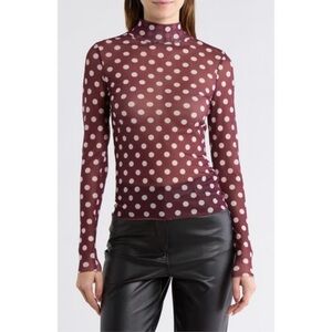 Afrm LA Zoe Polka Dot Sheer Mock Neck